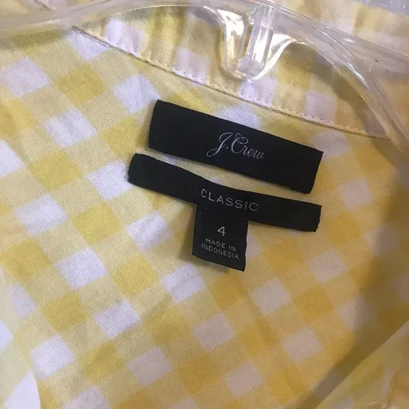 J.CREW Yellow Gingham Cotton Blend Classic Button Down Shirt Size 4 - Picture 4 of 6